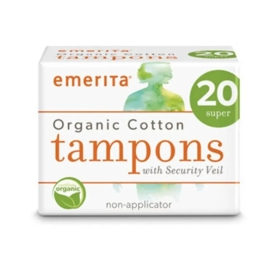 100% Organic Cotton Non-Applicator Tampons with Security Veil