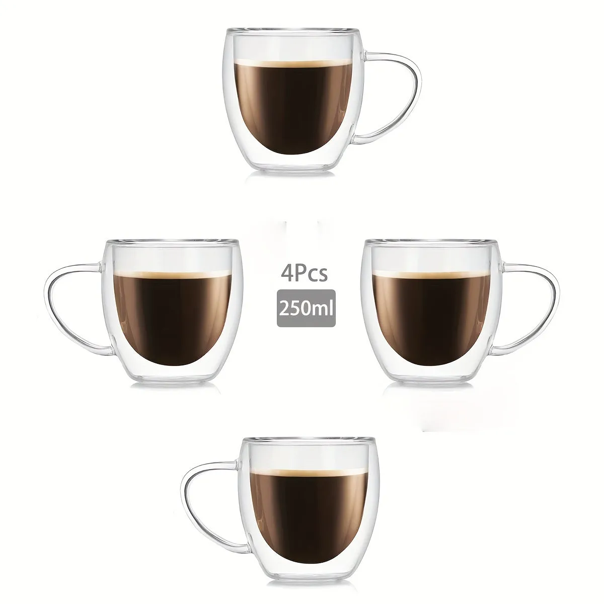 4 Pack DoubleWalled Glass Coffee Mugs  Perfect Gift Idea