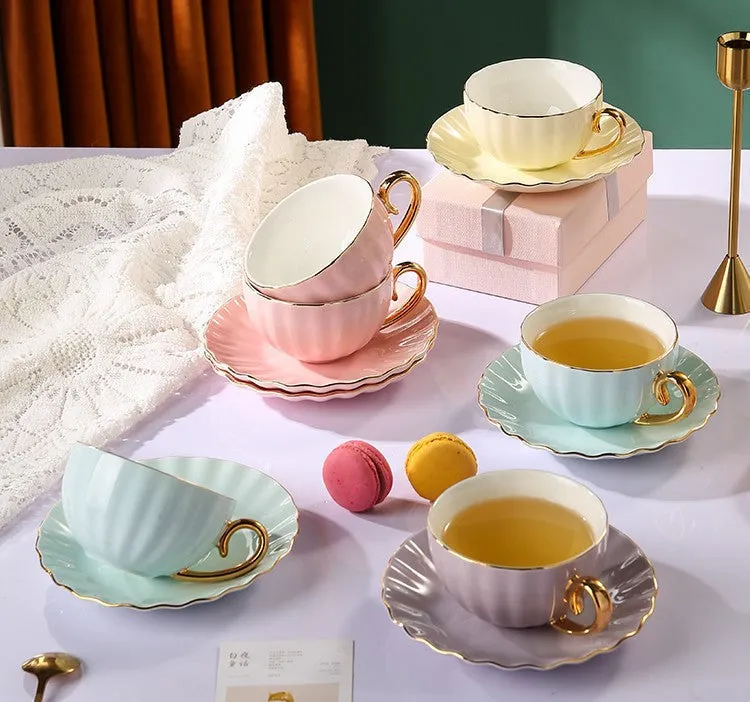 Beautiful British Tea Cups, Creative Bone China Porcelain Tea Cup Set, Elegant Macaroon Ceramic Coffee Cups, Unique Tea Cups and Saucers in Gift Box as Birthday Gift