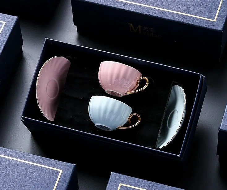 Beautiful British Tea Cups, Creative Bone China Porcelain Tea Cup Set, Elegant Macaroon Ceramic Coffee Cups, Unique Tea Cups and Saucers in Gift Box as Birthday Gift