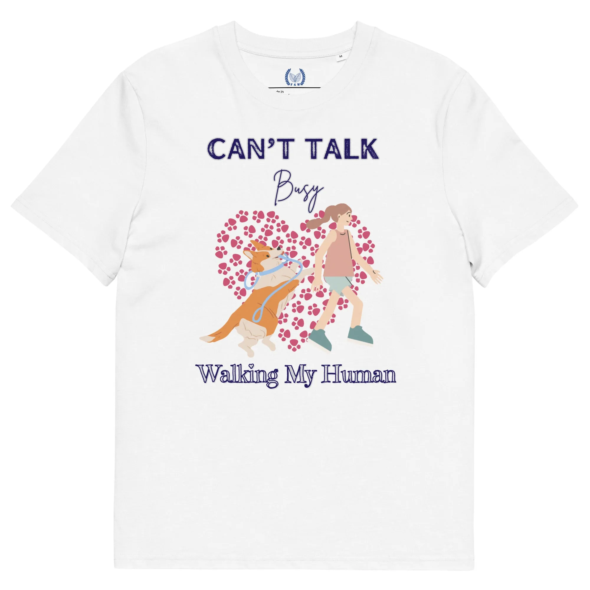 Busy walking my human, Dog themed eco-responsible t-shirt