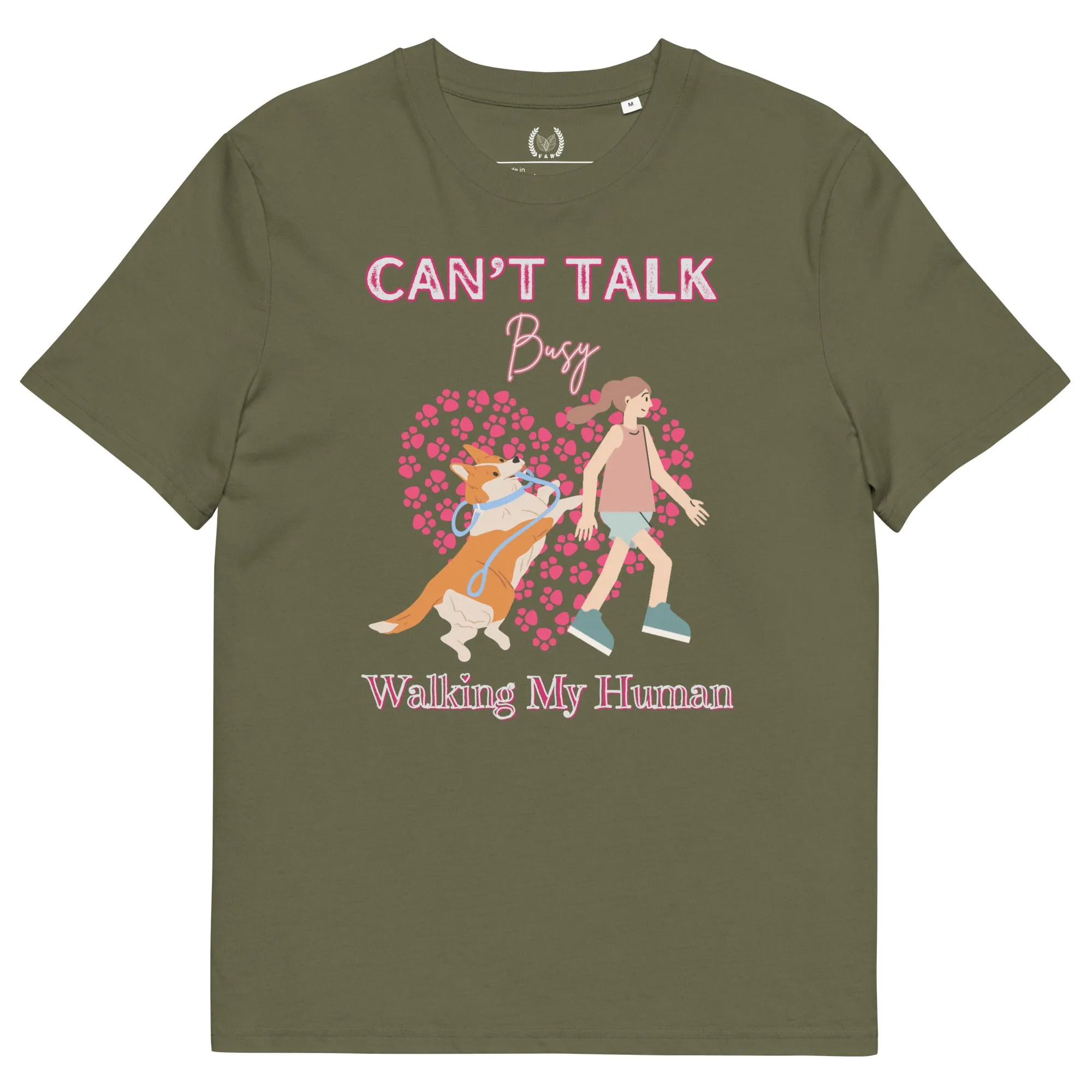 Busy walking my human, Dog themed eco-responsible t-shirt