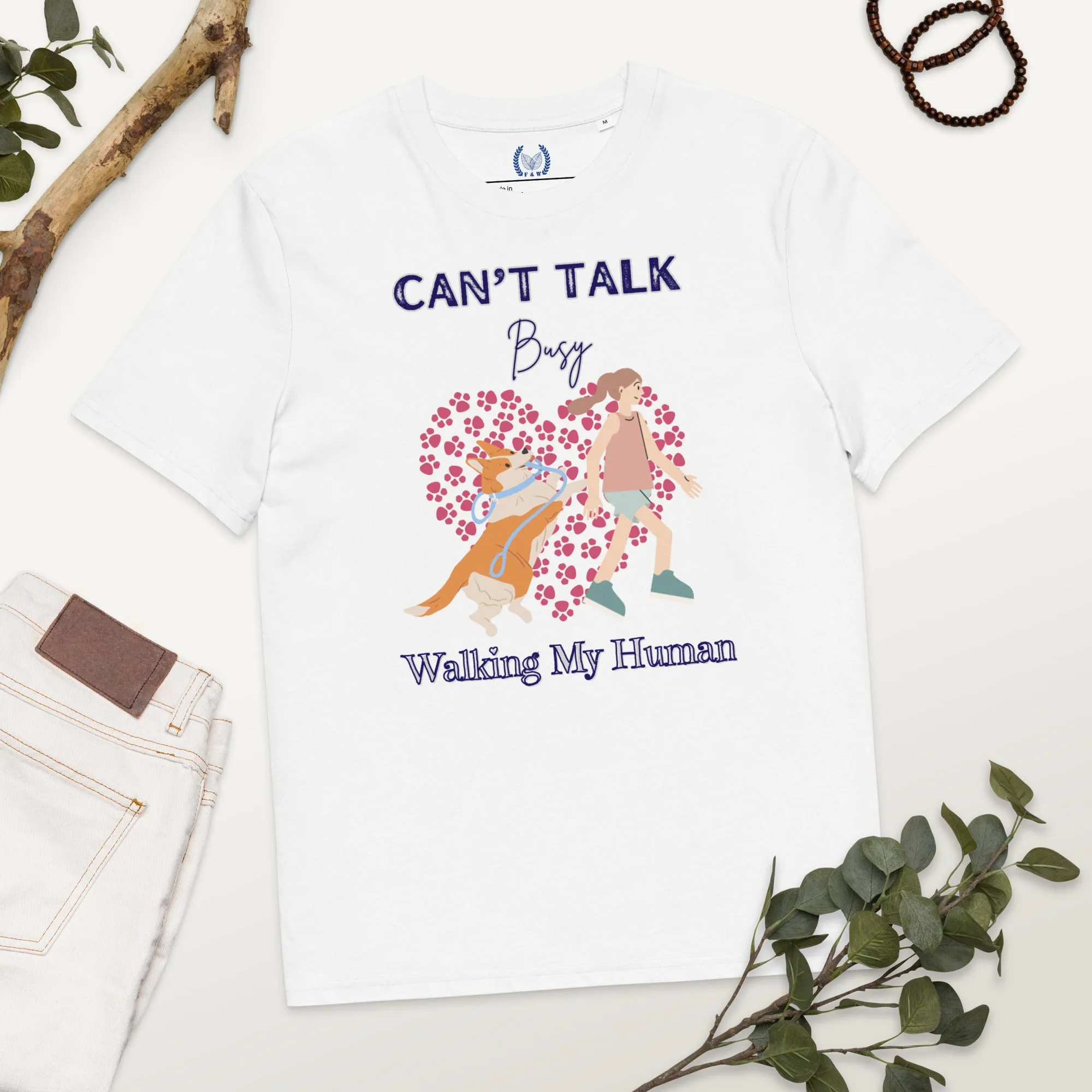 Busy walking my human, Dog themed eco-responsible t-shirt