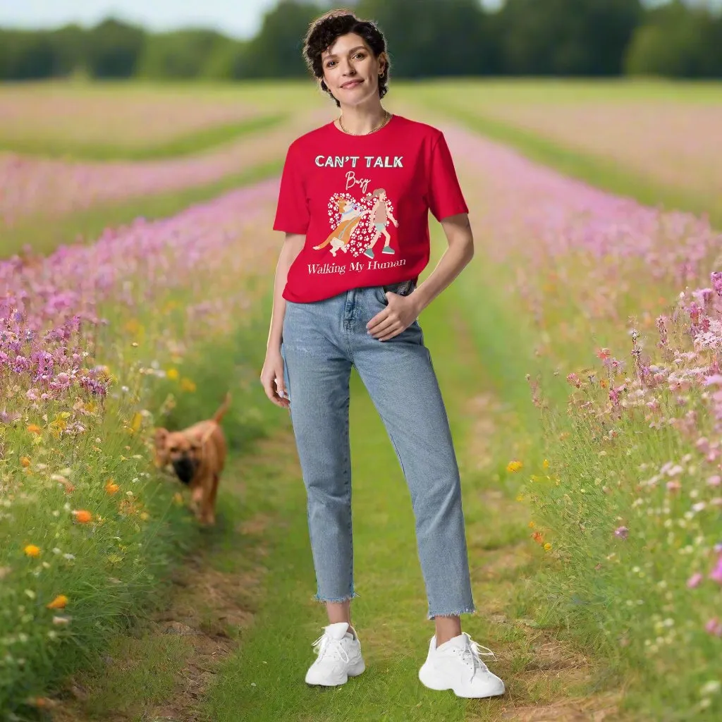 Busy walking my human, Dog themed eco-responsible t-shirt