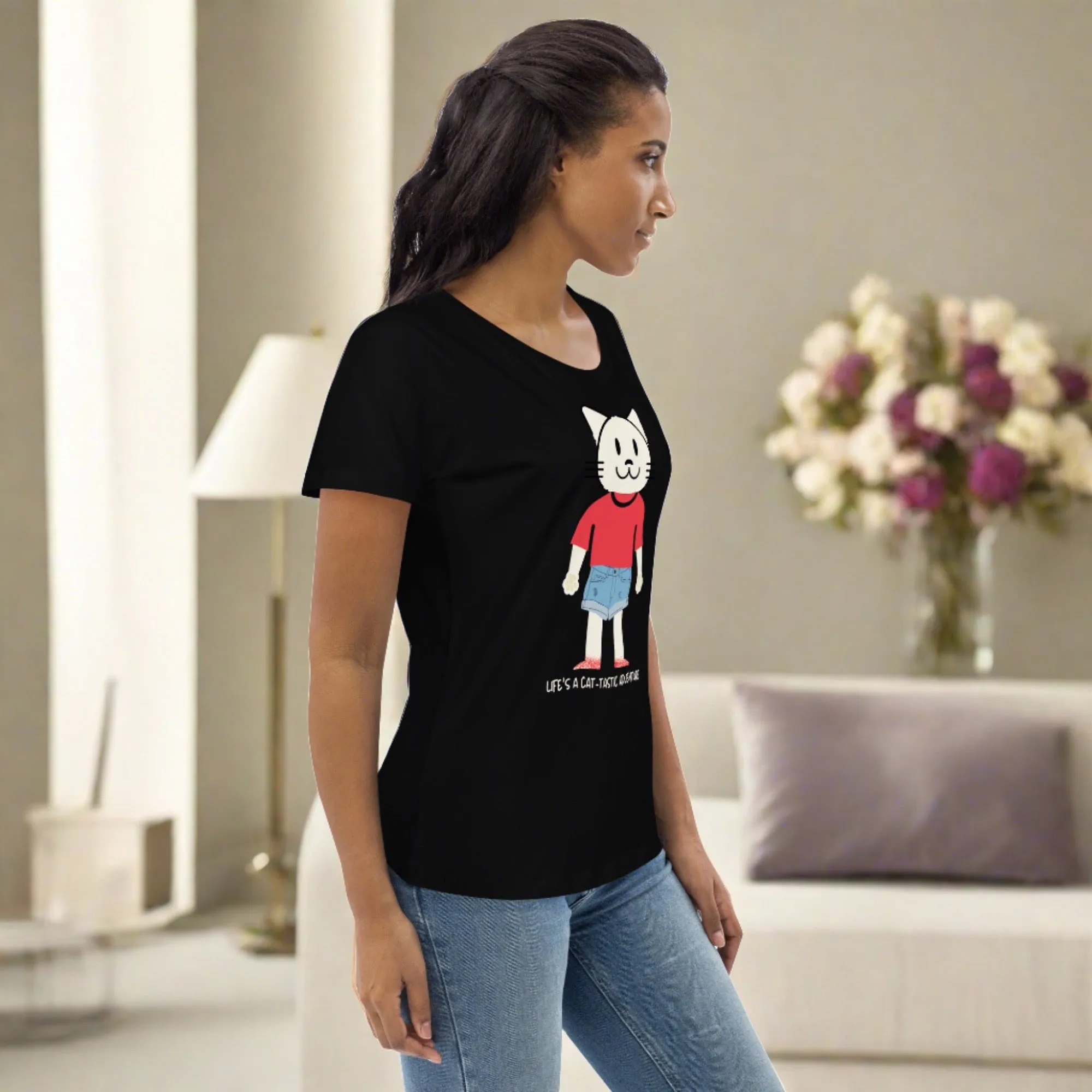 Cat-tastic, Women's fitted sustainable tee with cool cat print