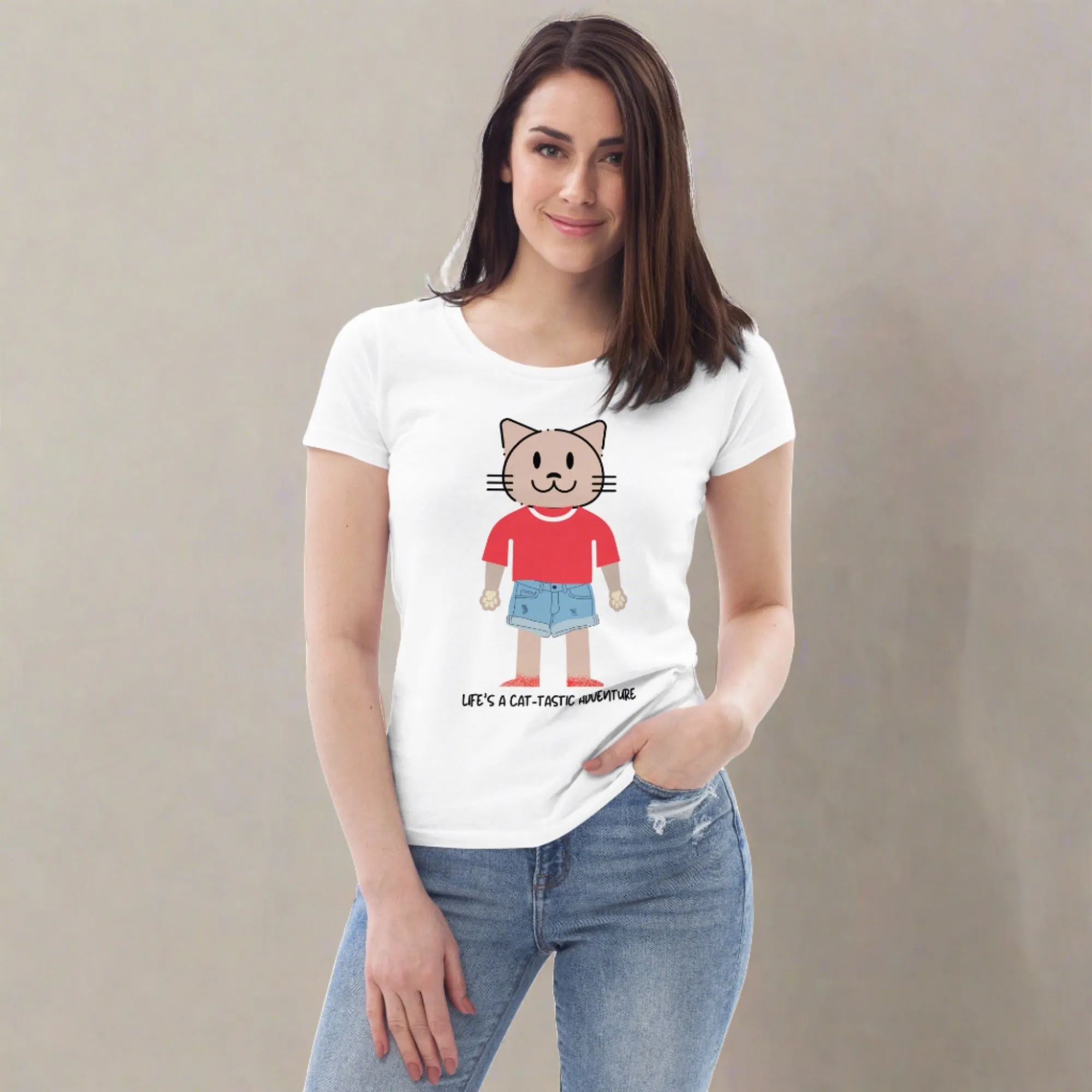 Cat-tastic, Women's fitted sustainable tee with cool cat print