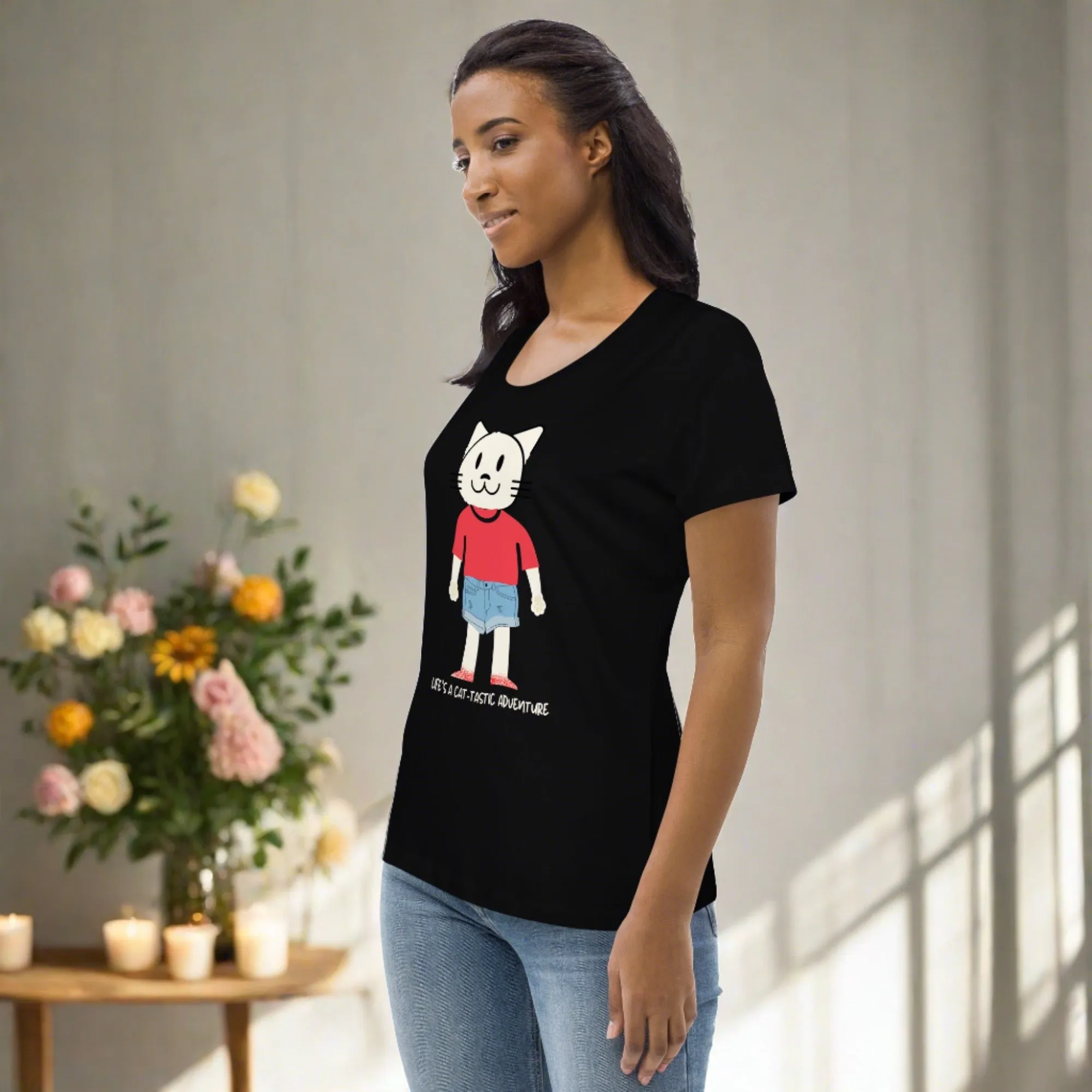 Cat-tastic, Women's fitted sustainable tee with cool cat print