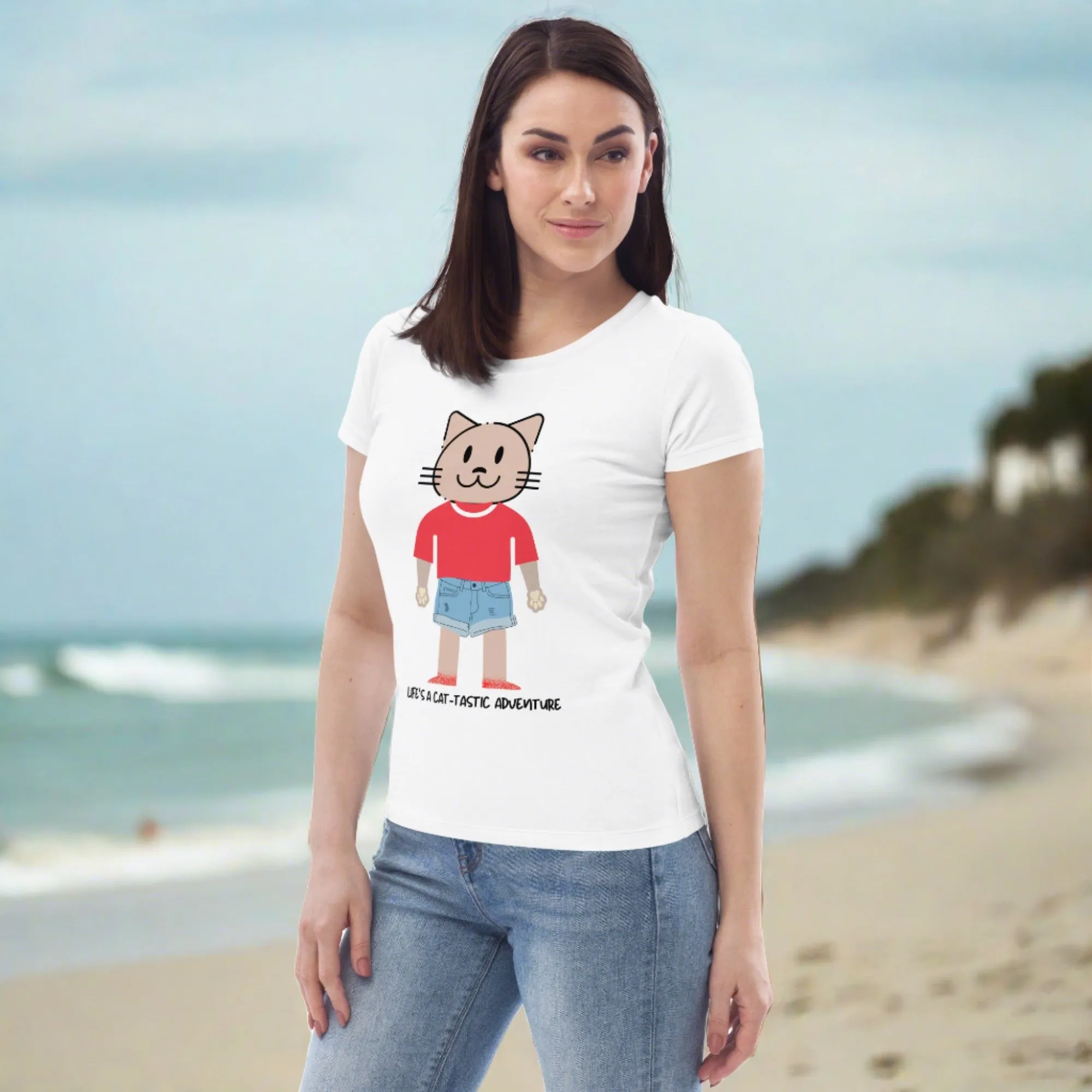 Cat-tastic, Women's fitted sustainable tee with cool cat print