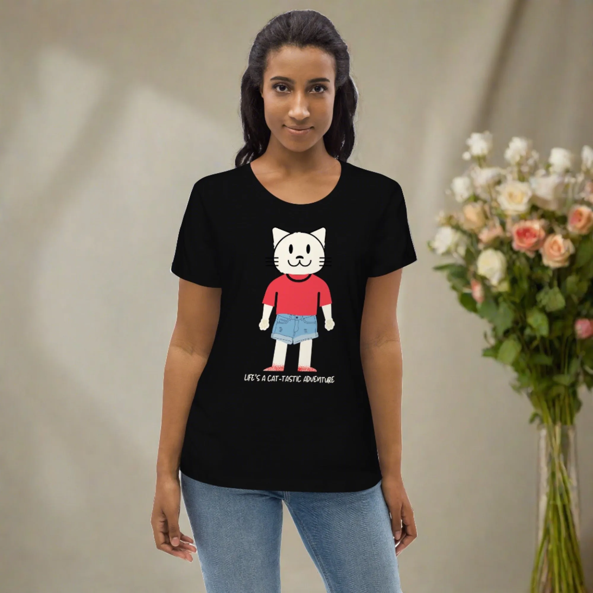 Cat-tastic, Women's fitted sustainable tee with cool cat print