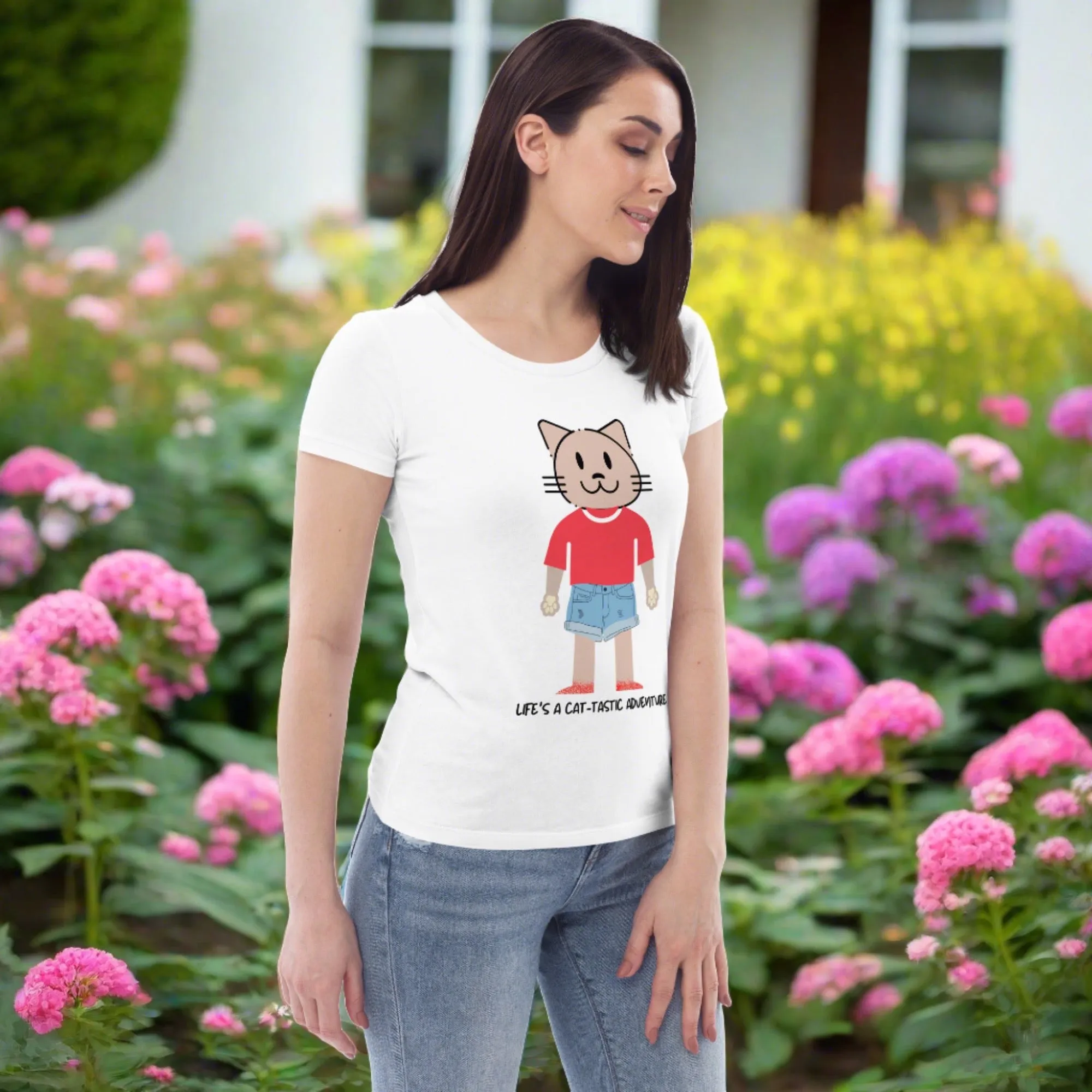 Cat-tastic, Women's fitted sustainable tee with cool cat print