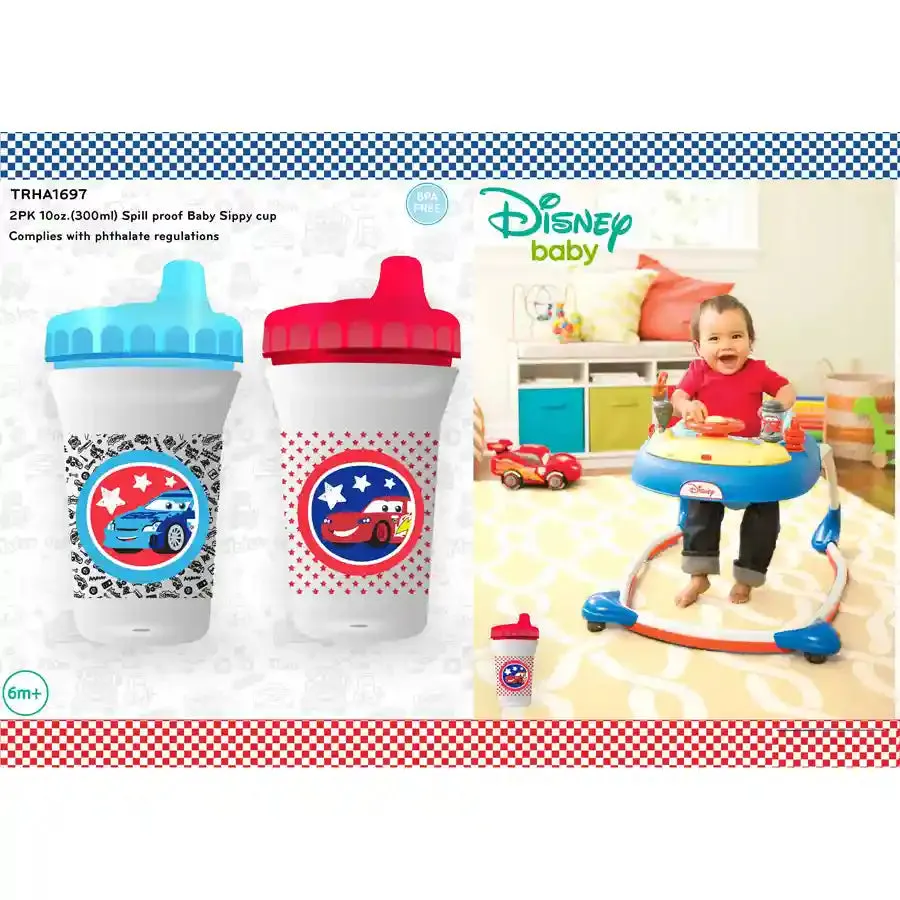 Disney BPA Free Baby Sippy Cup, 12 Months , 300ML, Pack of 2 - Cars - Mix