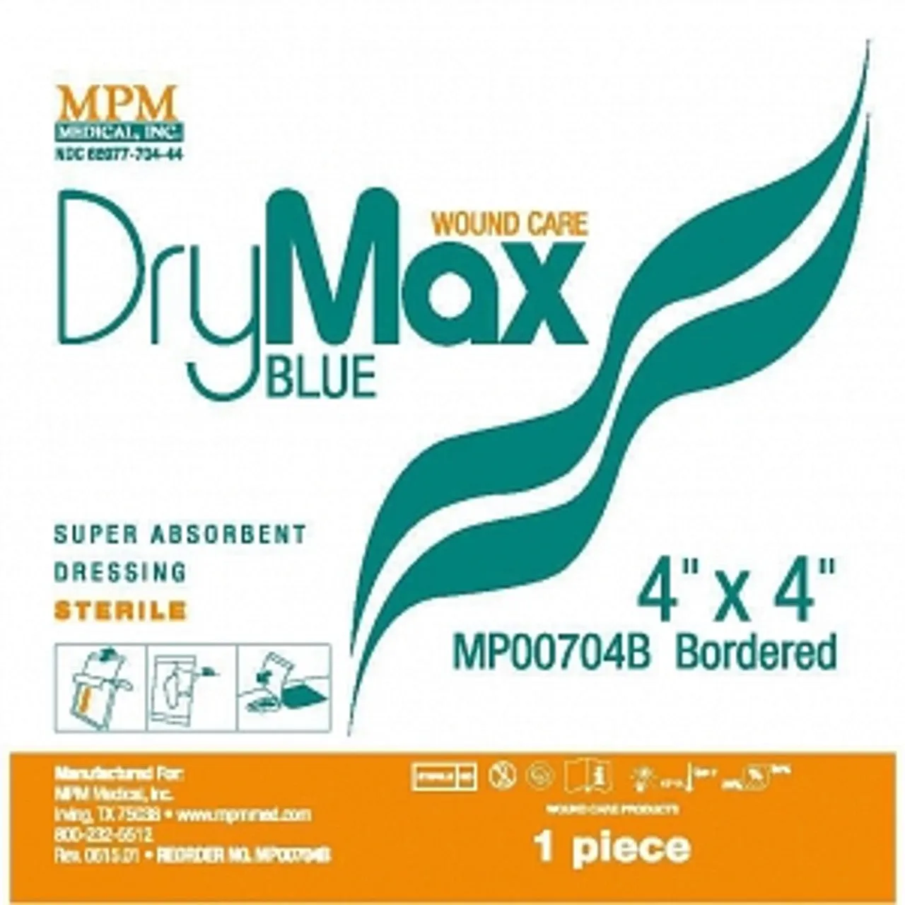 DryMax Blue Bordered Super Absorbent Dressing, 6" x 6" with 4" x 4" Pad