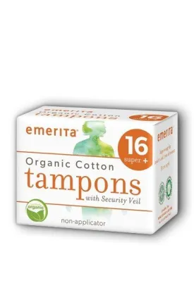 Emerita Organic Cotton Super Plus Non-Applicator Tampons 16 ct Box