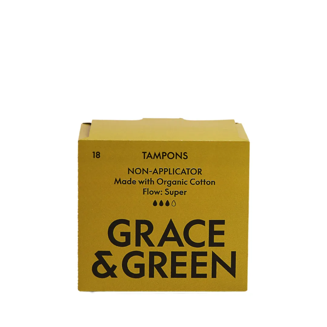 Grace & Green Organic Cotton Non-applicator Tampons - Super 18 tampons