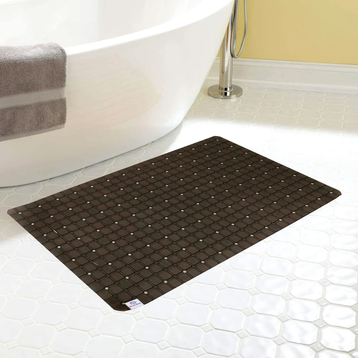 Heart Home Non Slip Eco Friendly Shower Bath Mat with Drain Holes and Suction Cups to Keep Floor Clean (Brown) -HS43HEARTH25553,Standard