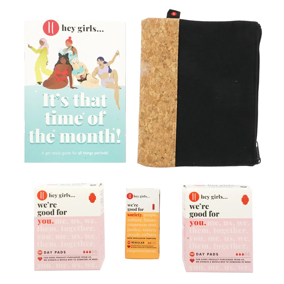 Hey Girls First Period Kit Pads & Tampons - Black Cork Bag