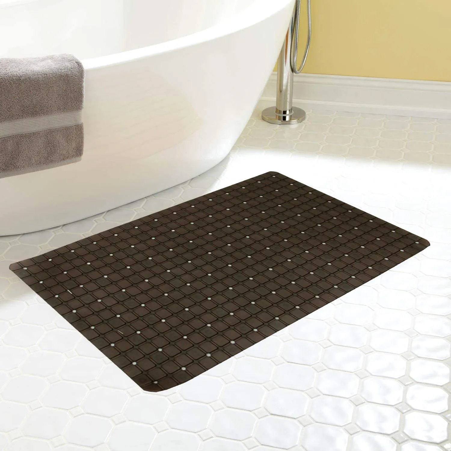 Kuber Industries Non Slip Shower Mat|Bath Mat with Drain Holes and Suction Cups|Brown