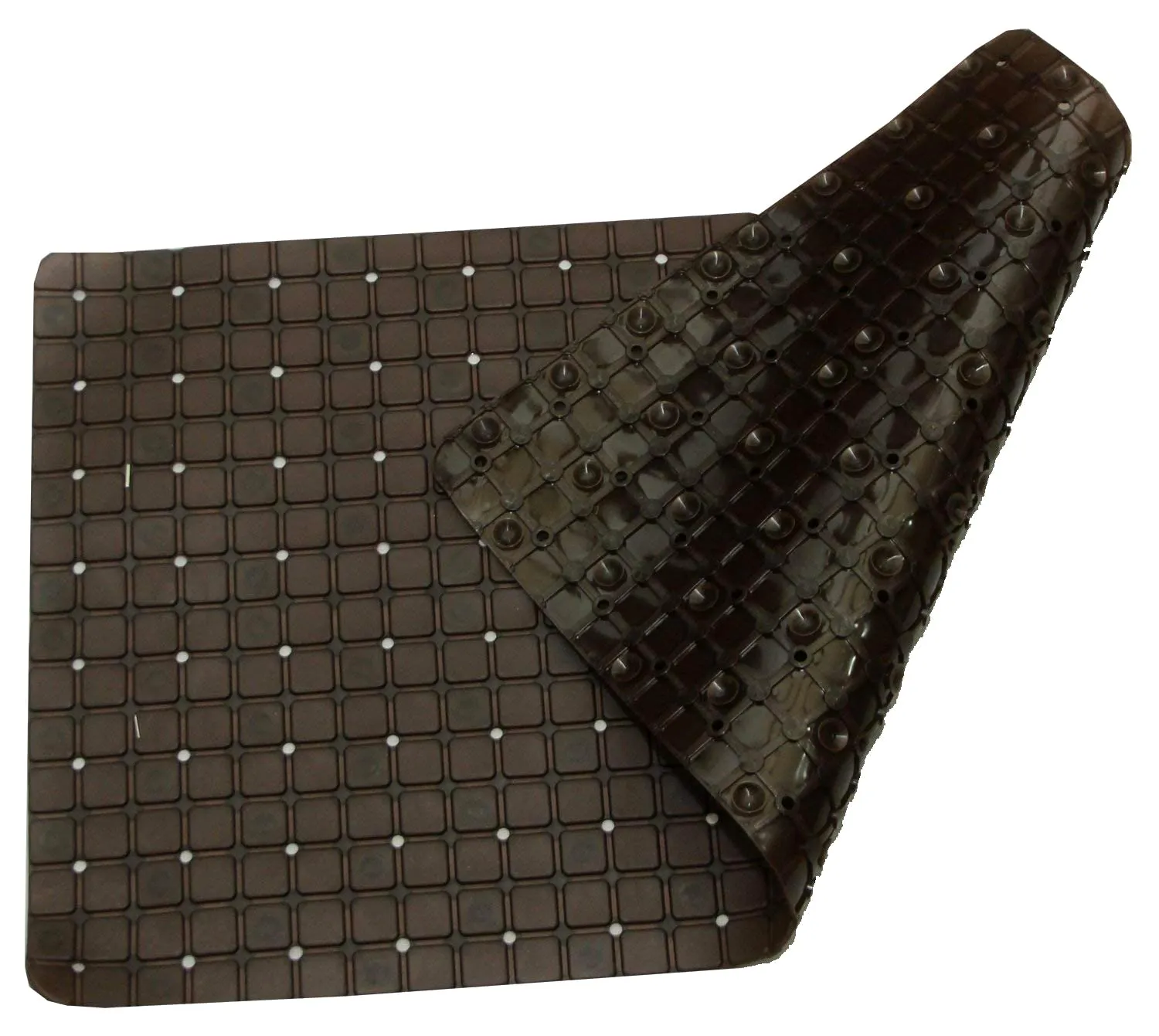 Kuber Industries Non Slip Shower Mat|Bath Mat with Drain Holes and Suction Cups|Brown