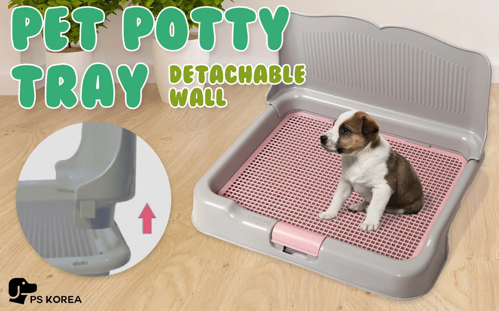 Leak-Proof Dog Potty Tray w/ Detachable Wall - Grey | PS Korea