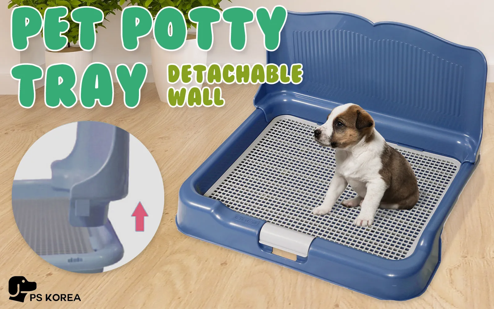 Leak-Proof Dog Potty Tray with High Wall, Blue - PS Korea