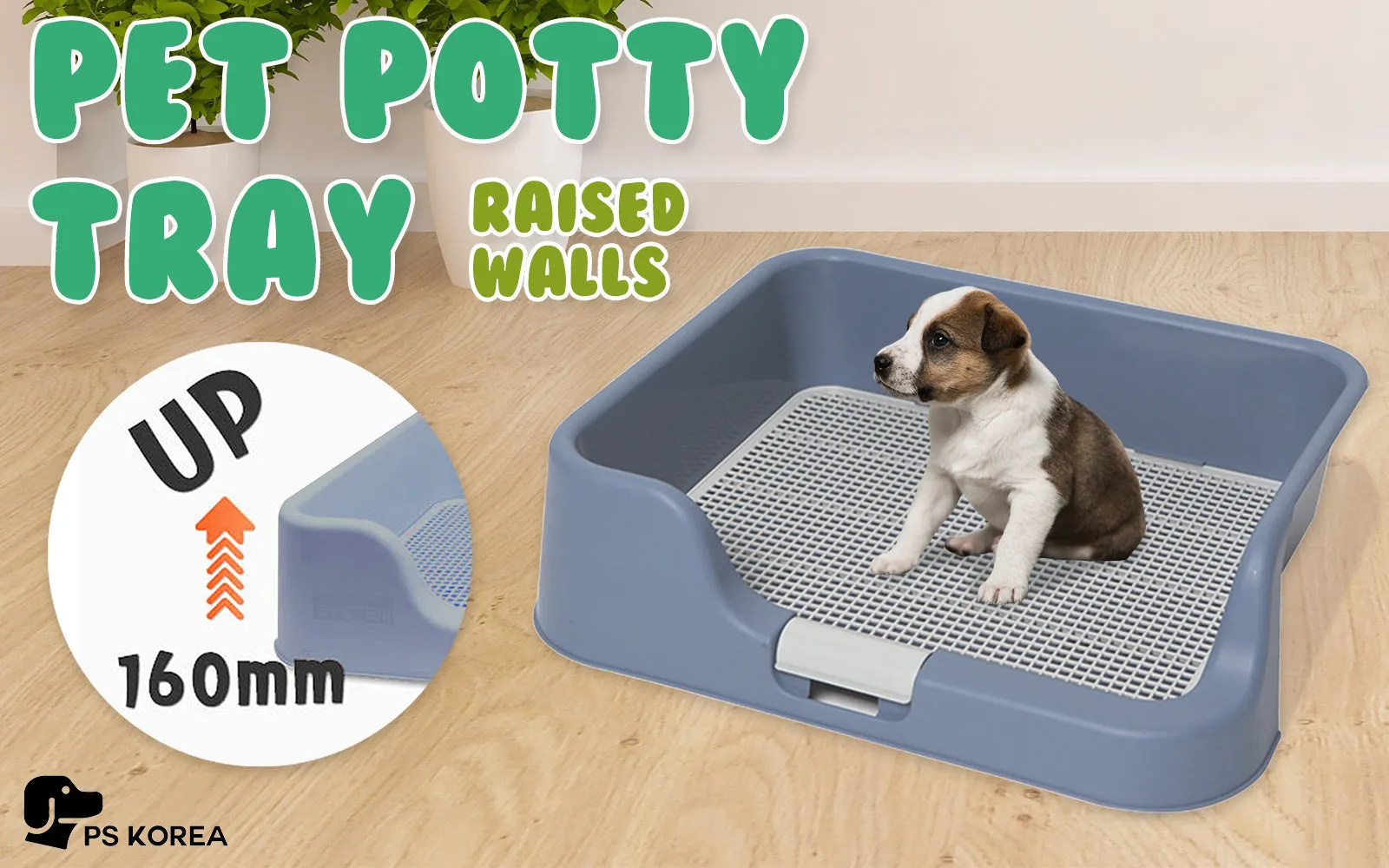 Leak-Proof Pet Potty Tray with Raised Walls, Blue - PS Korea