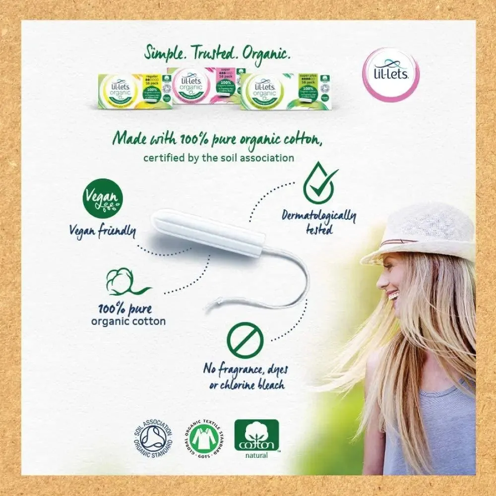 Lil-Lets Organic Non-Applicator Super Tampons 16 per pack