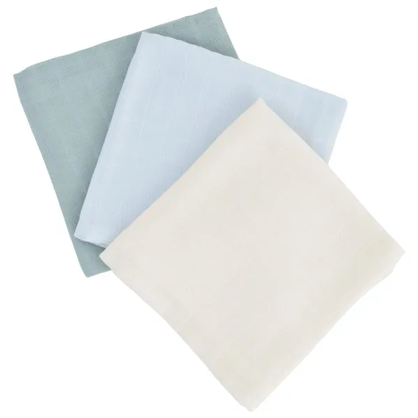 Little Crevette Set of 3 Swaddles 60x60cm Blue   Green   Ecru