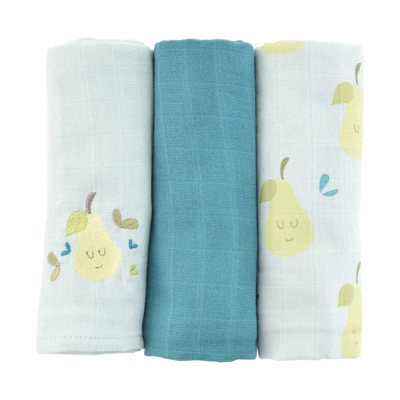 Little Crevette Set of 3 Swaddles 60x60cm Poires