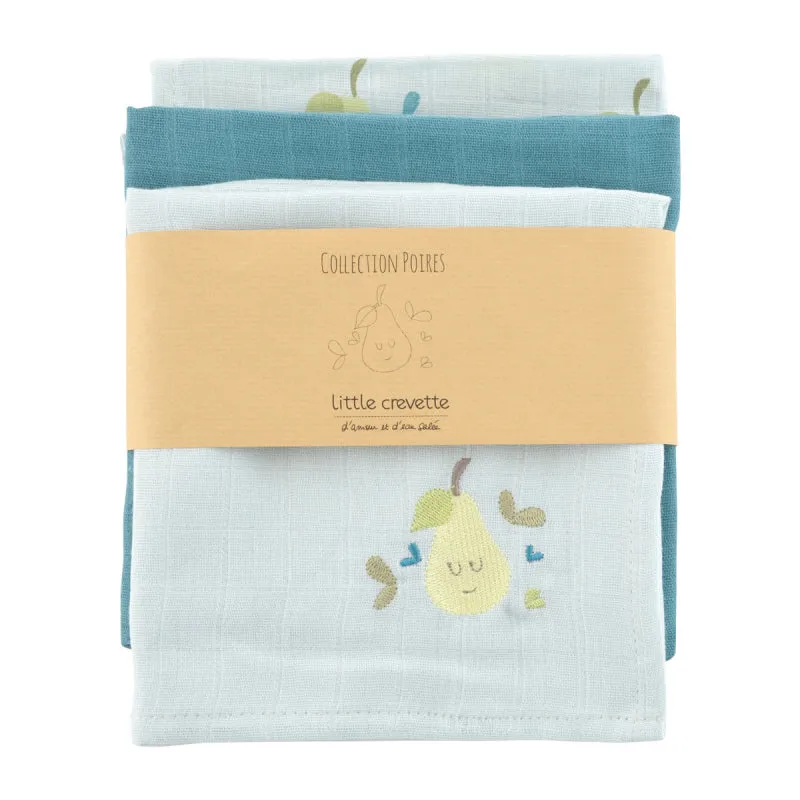 Little Crevette Set of 3 Swaddles 60x60cm Poires