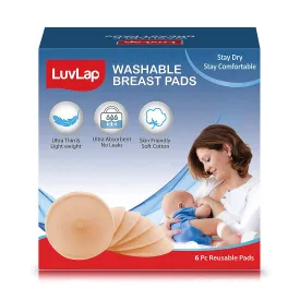 LuvLap Washable Maternity Nursing Breast Pads, 6 Pcs, Reusable, Leak-Proof