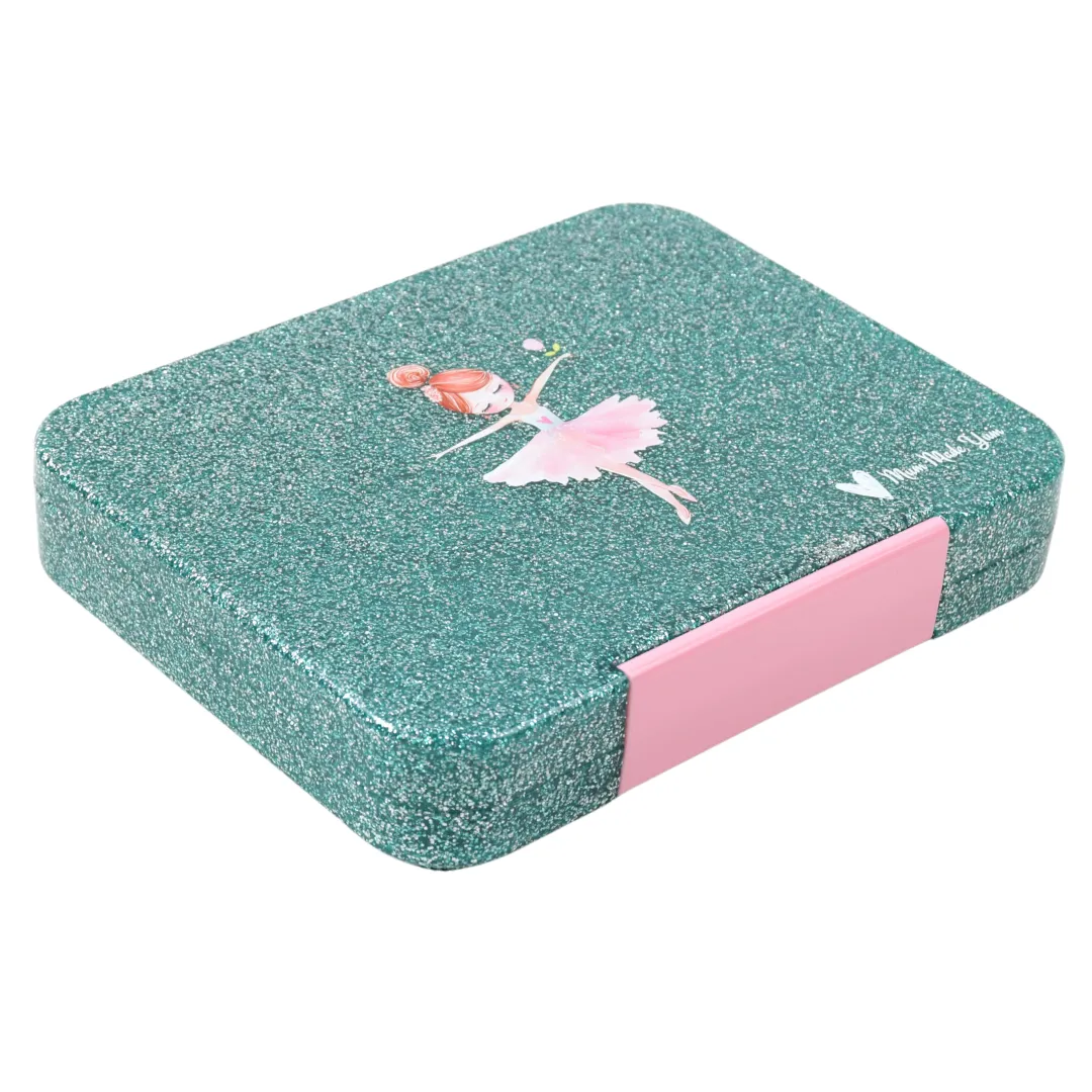 Mum Made Yum Large Bento Lunch Box - Teal Sparkle Ballerina