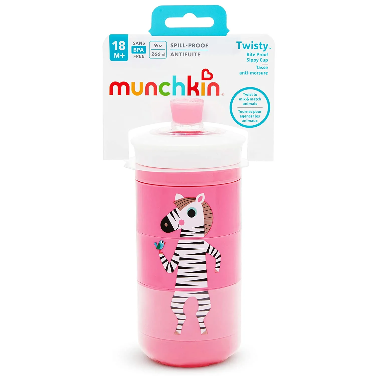 Munchkin Twisty Mix & Match Animals Bite Proof Sippy Cup, 9 Oz, Pink