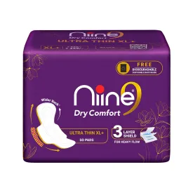 NIINE Dry Comfort Ultra Thin XL  Sanitary Napkins for Heavy Flow (Pack of 1) 50 Pads with Free Biodegradable disposable bags