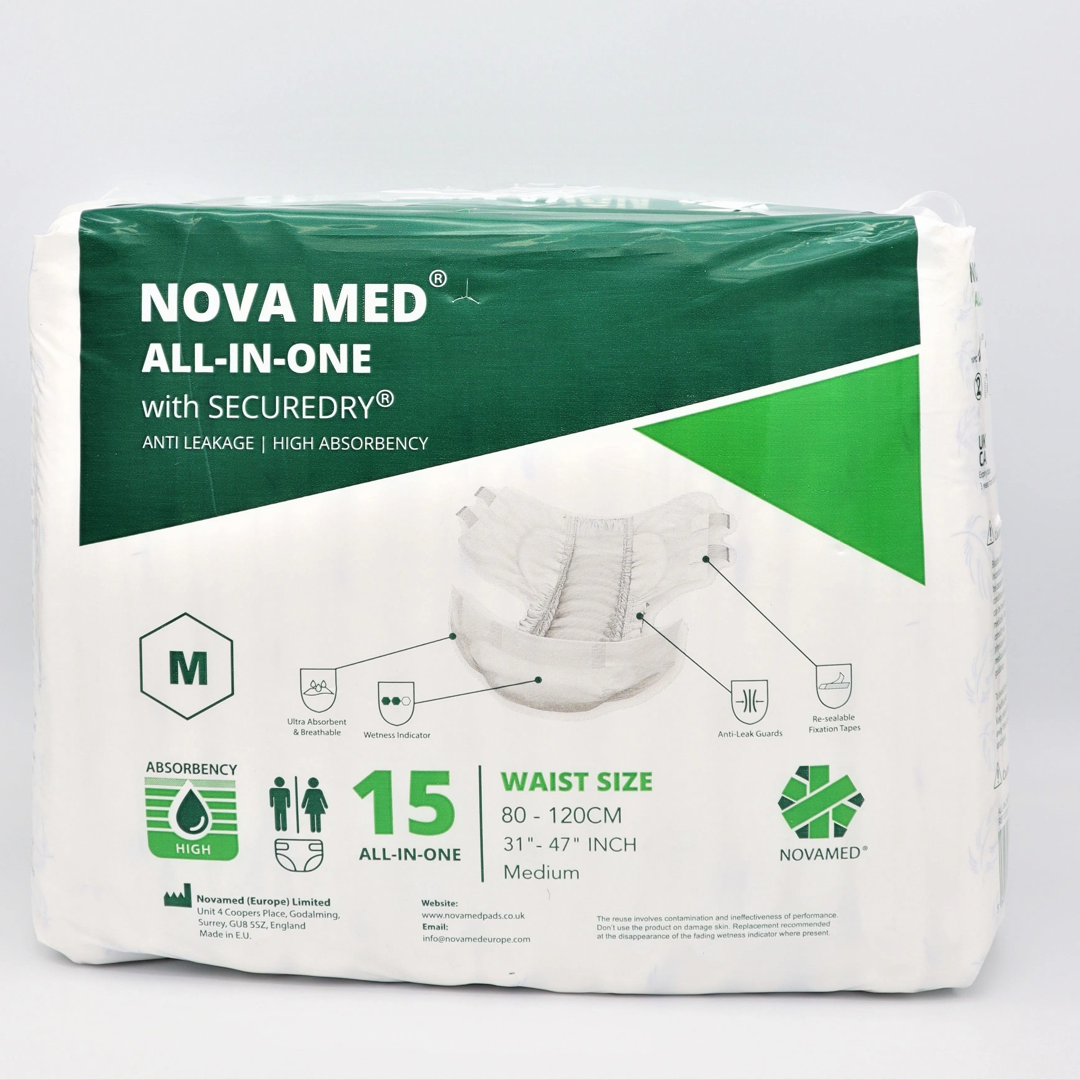 Novamed All in Ones Incontinence Pads, Incontinence Slips, Adult Nappies (15 per bag) - Sizes Medium to Extra Large- A British Brand