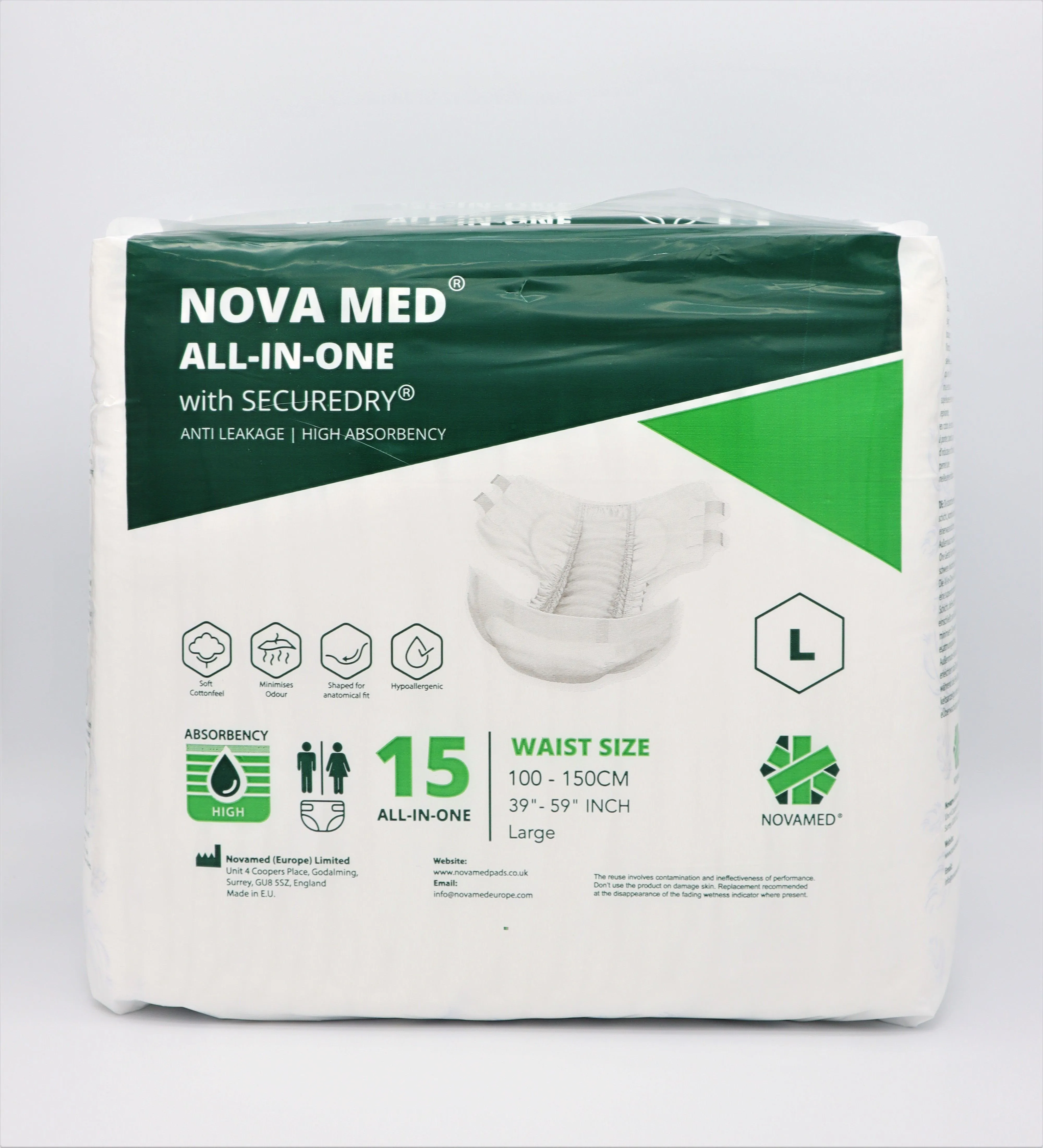 Novamed All in Ones Incontinence Pads, Incontinence Slips, Adult Nappies (15 per bag) - Sizes Medium to Extra Large- A British Brand