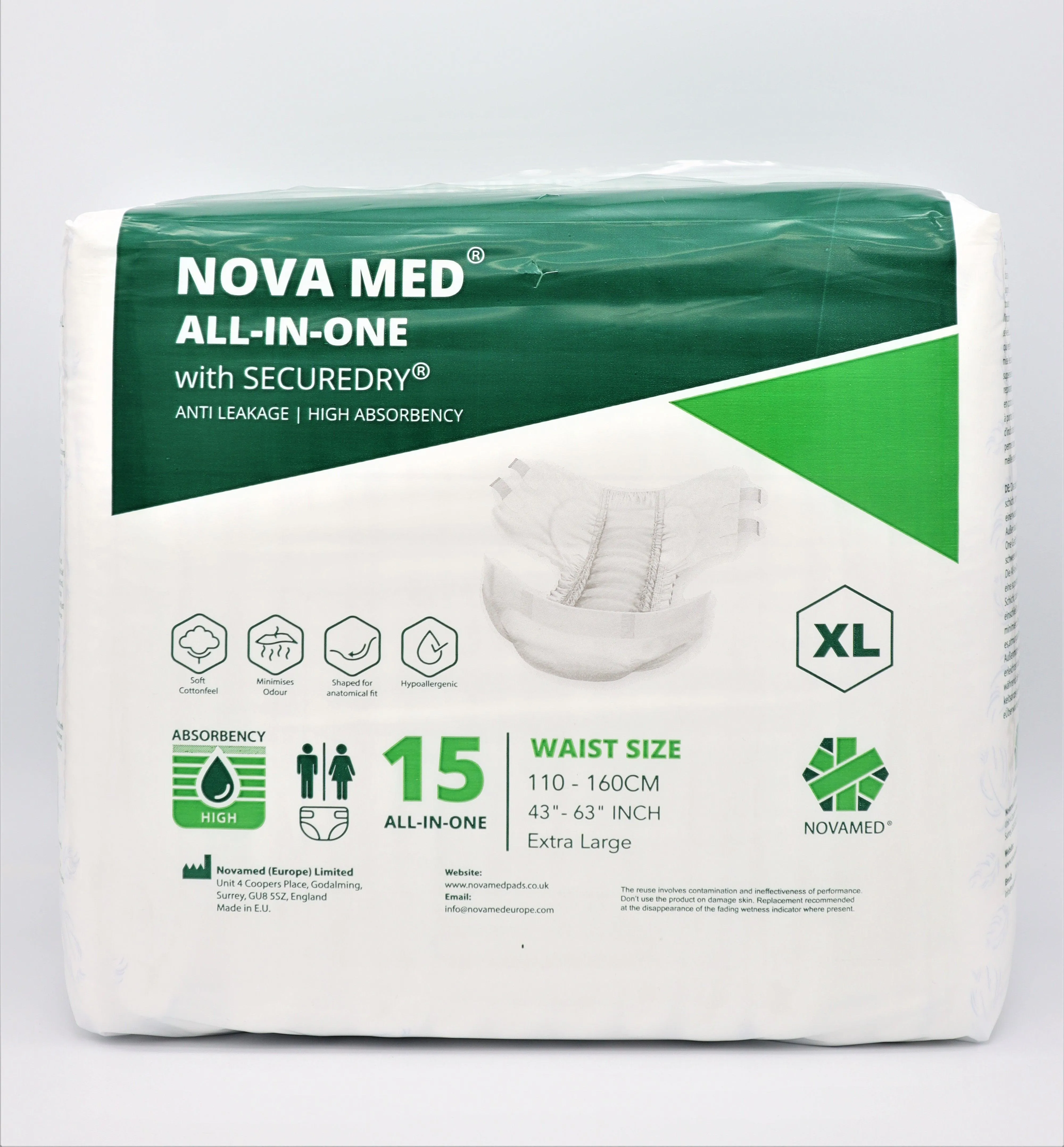 Novamed All in Ones Incontinence Pads, Incontinence Slips, Adult Nappies (15 per bag) - Sizes Medium to Extra Large- A British Brand