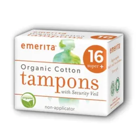 Organic Cotton Non-Applicator Tampons, White, Super Plus