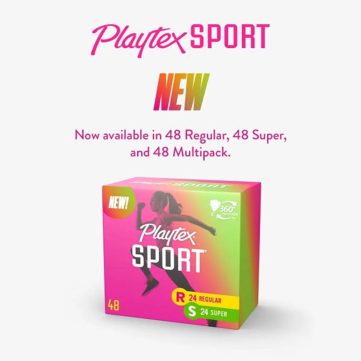 Playtex Sport Super Tampons 48 Ct, 360 Degree Sport Protection That Traps Leaks, Contoured Applicator For Comfortable Placement