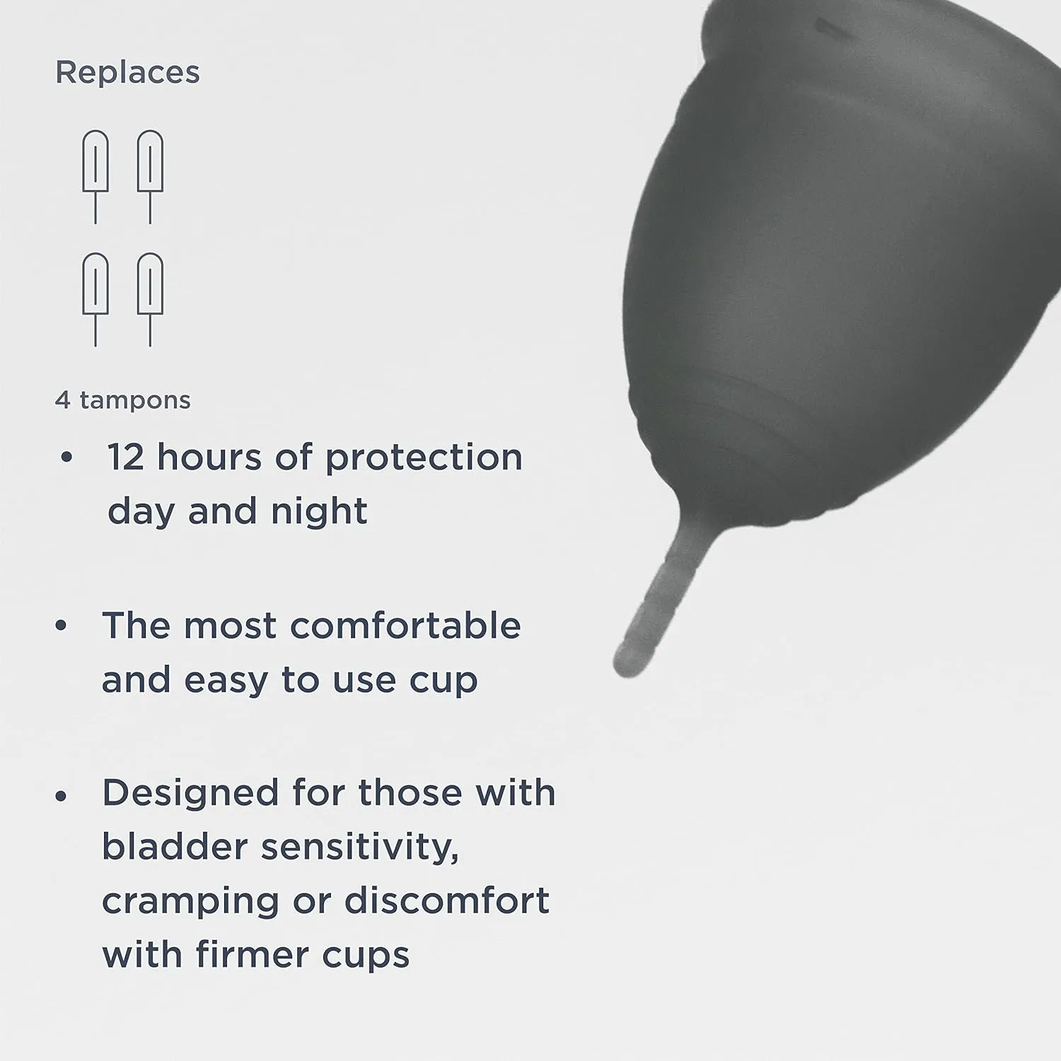 Saalt, Soft Menstrual Cup - Super Soft and Flexible - Best Sensitive Cup - Wear for 12 Hours - Tampon and Pad Alternative (Grey, Regular)