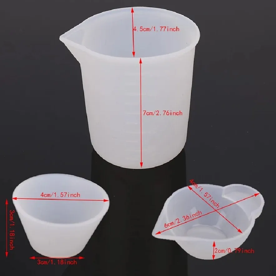 Silicone Measuring Cup Set 12 Pcs - Two 100ml Graduated Mixing Cups - 5 Small Spouted Cups - 5 Mini Size Cups - Flexible Clear Non-Toxic