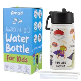 SOLARA Water Bottle for Kids 450ml, Kids Water Bottle, Sipper Bottle for Kids, Thermosteel Kids Bottle, Stainless Steel Water Bottle for Kids, Straw Bottle for Kids, Animal Heroes