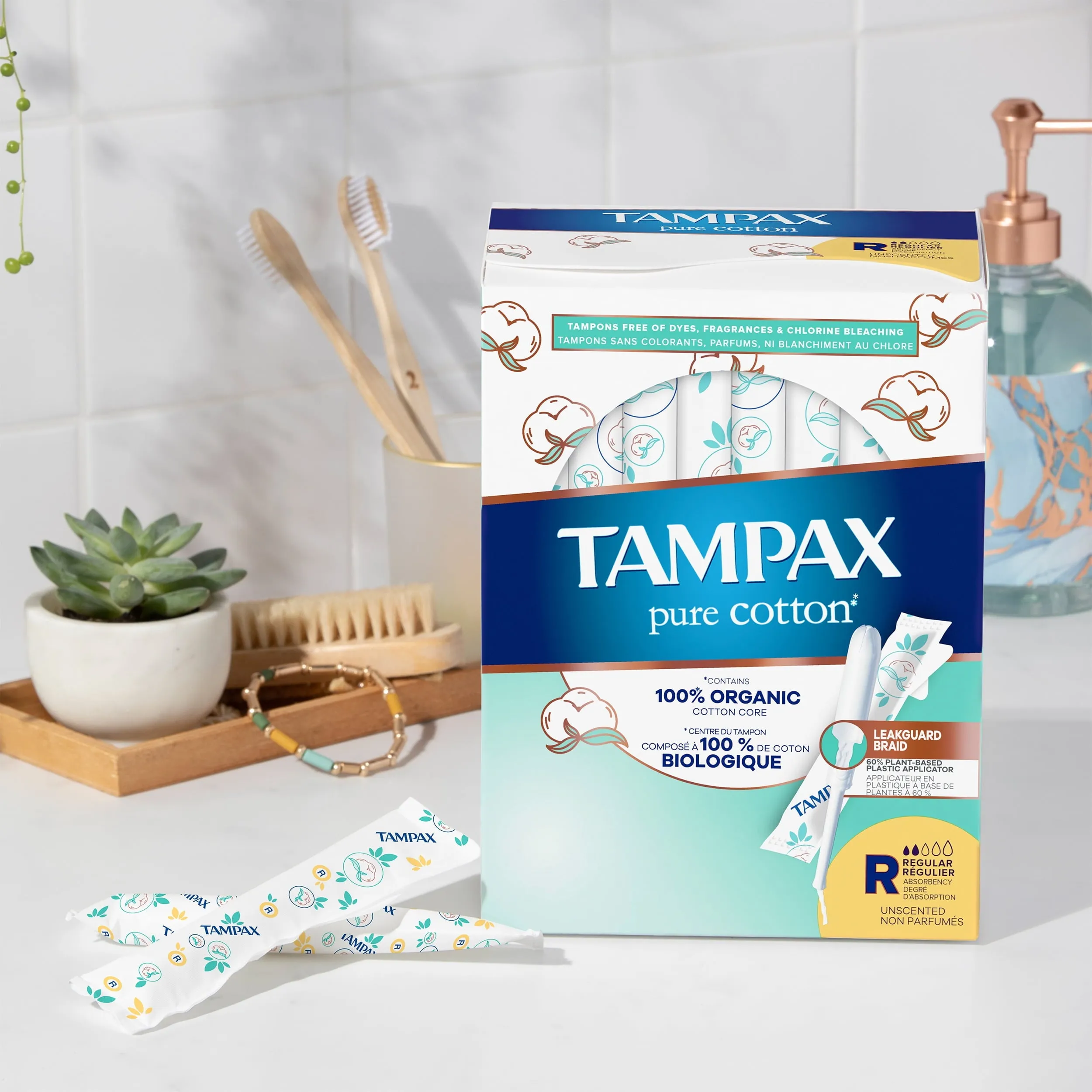 Tampax Pure Cotton Tampons, Unscented, Regular Absorbency, 24 Ct