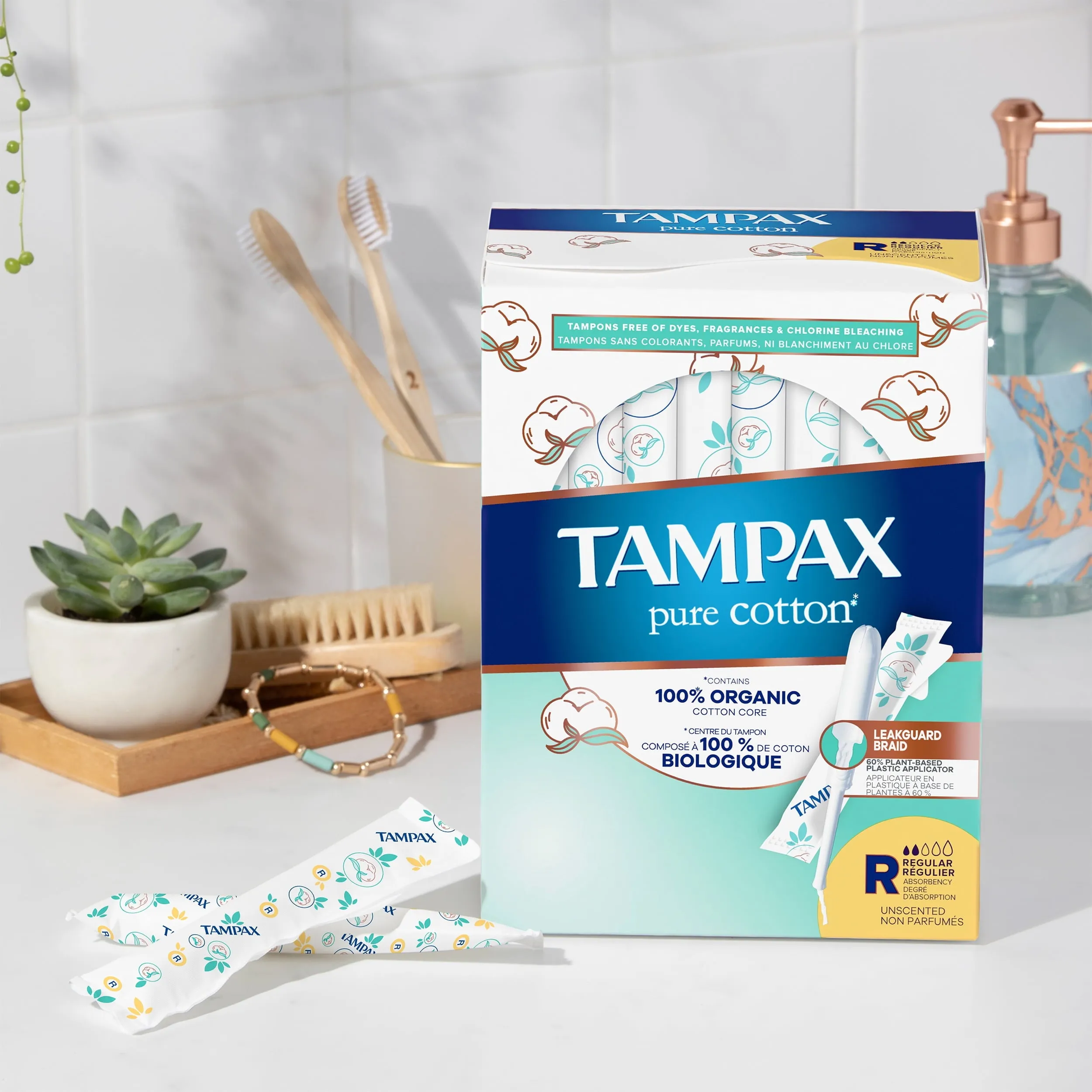 Tampax Pure Cotton Tampons, Unscented, Super Absorbency, 24 Ct