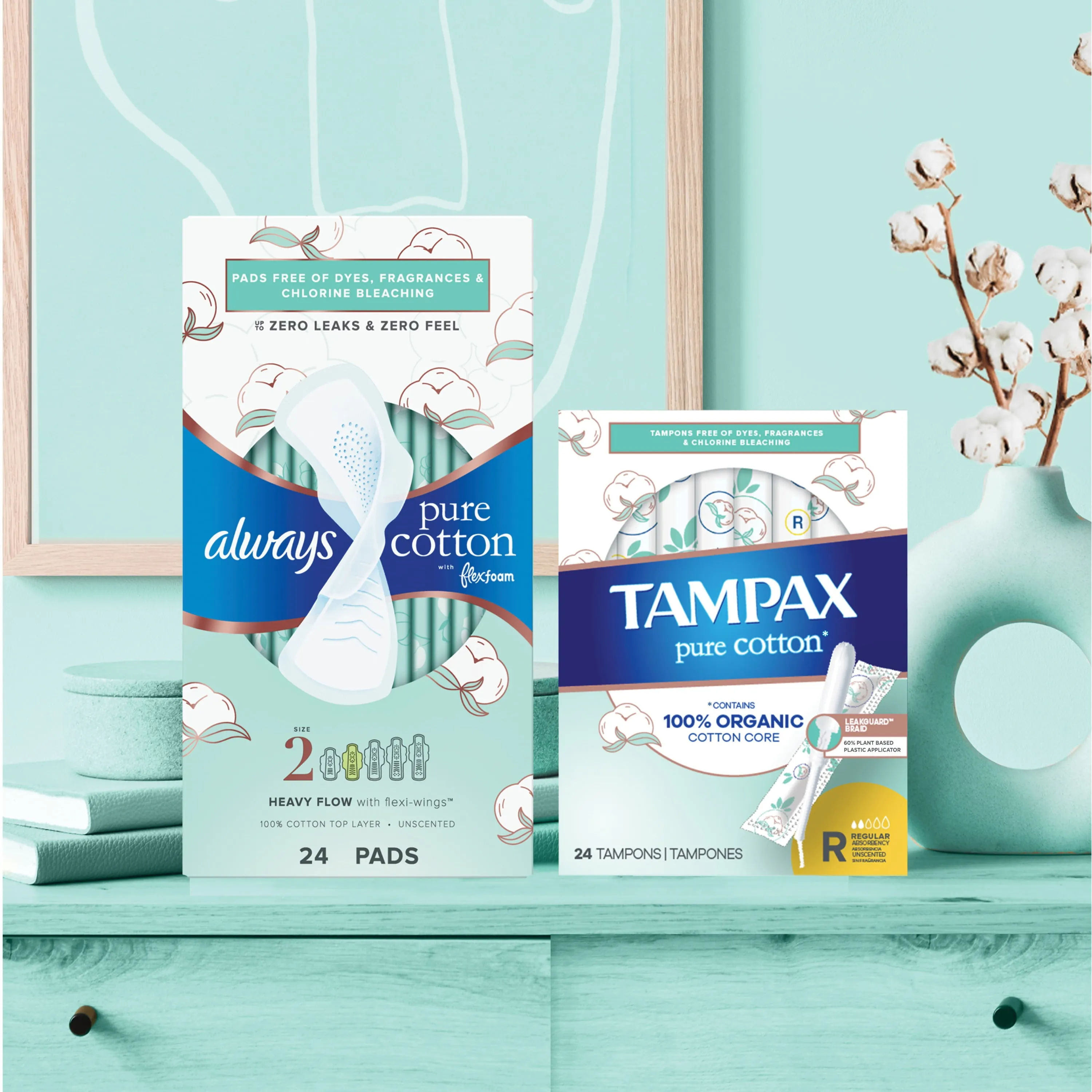 Tampax Pure Cotton Tampons, Unscented, Super Absorbency, 24 Ct