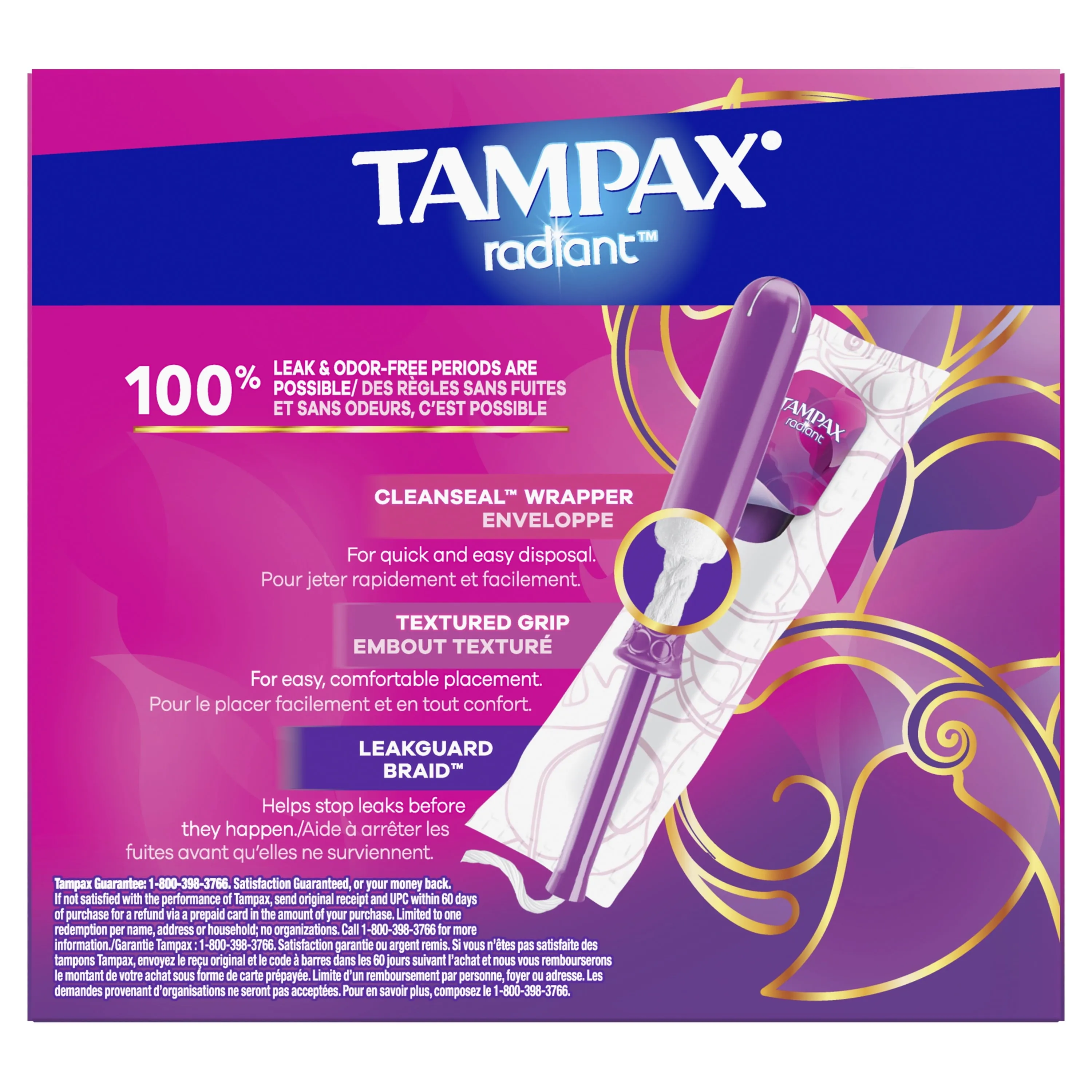 Tampax Radiant Tampons with LeakGuard Braid, Regular Absorbency, 42 Count